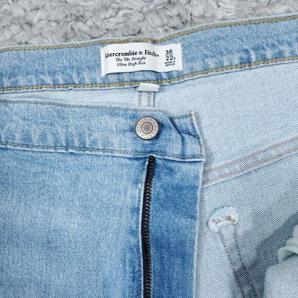 Abercrombie 22 Short 90s Straight Ultra High Rise Curve Love Jeans Blue Size 36 - Picture 5 of 11